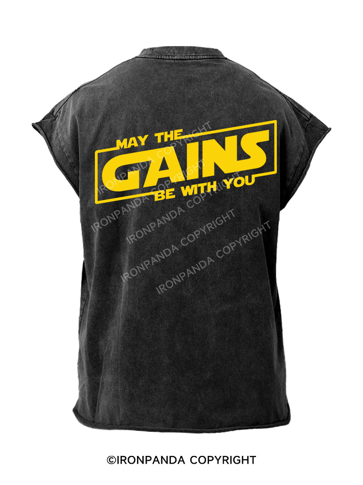 May the Gains Be With You  Back Printed Cut Off Tank