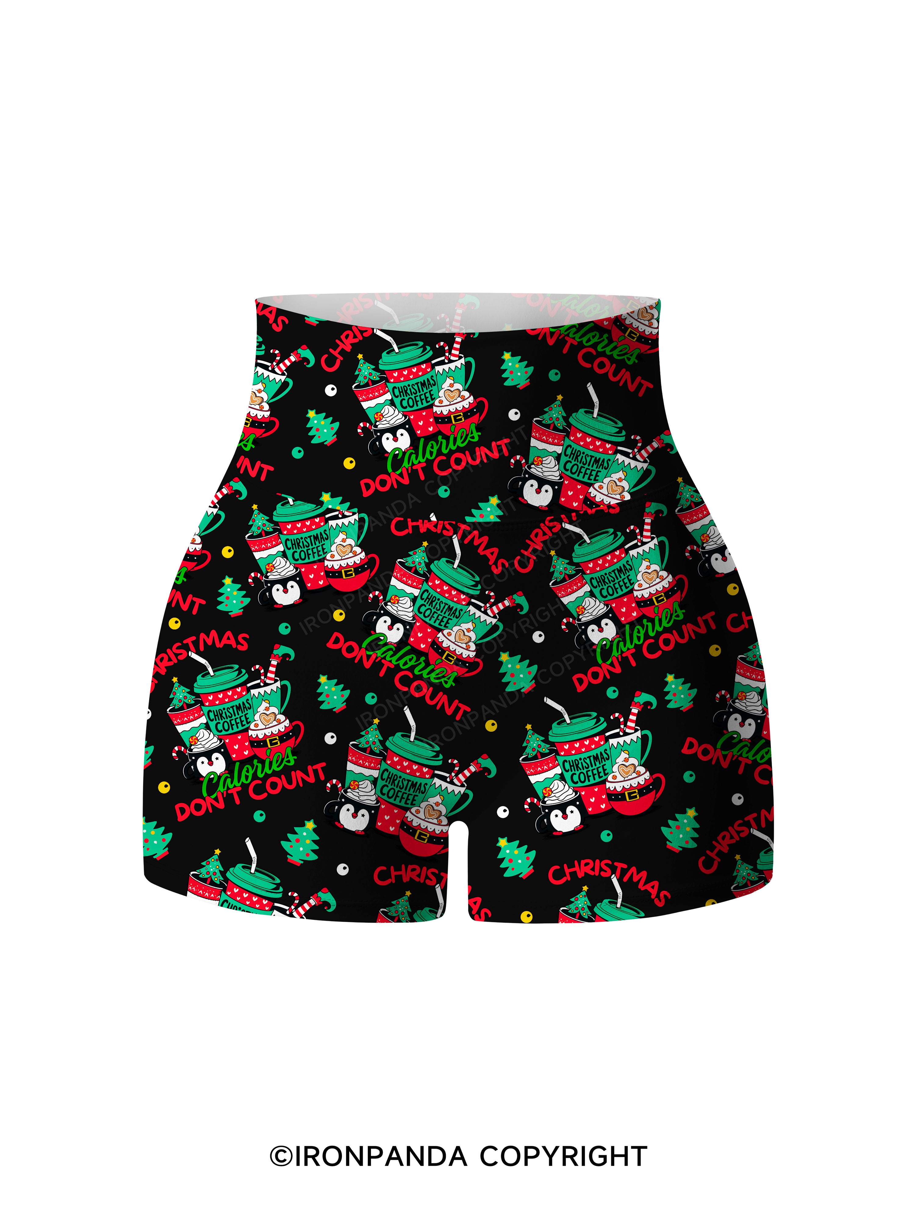 CHRISTMAS CALORIES DON'T COUNT Printed Yoga Shorts