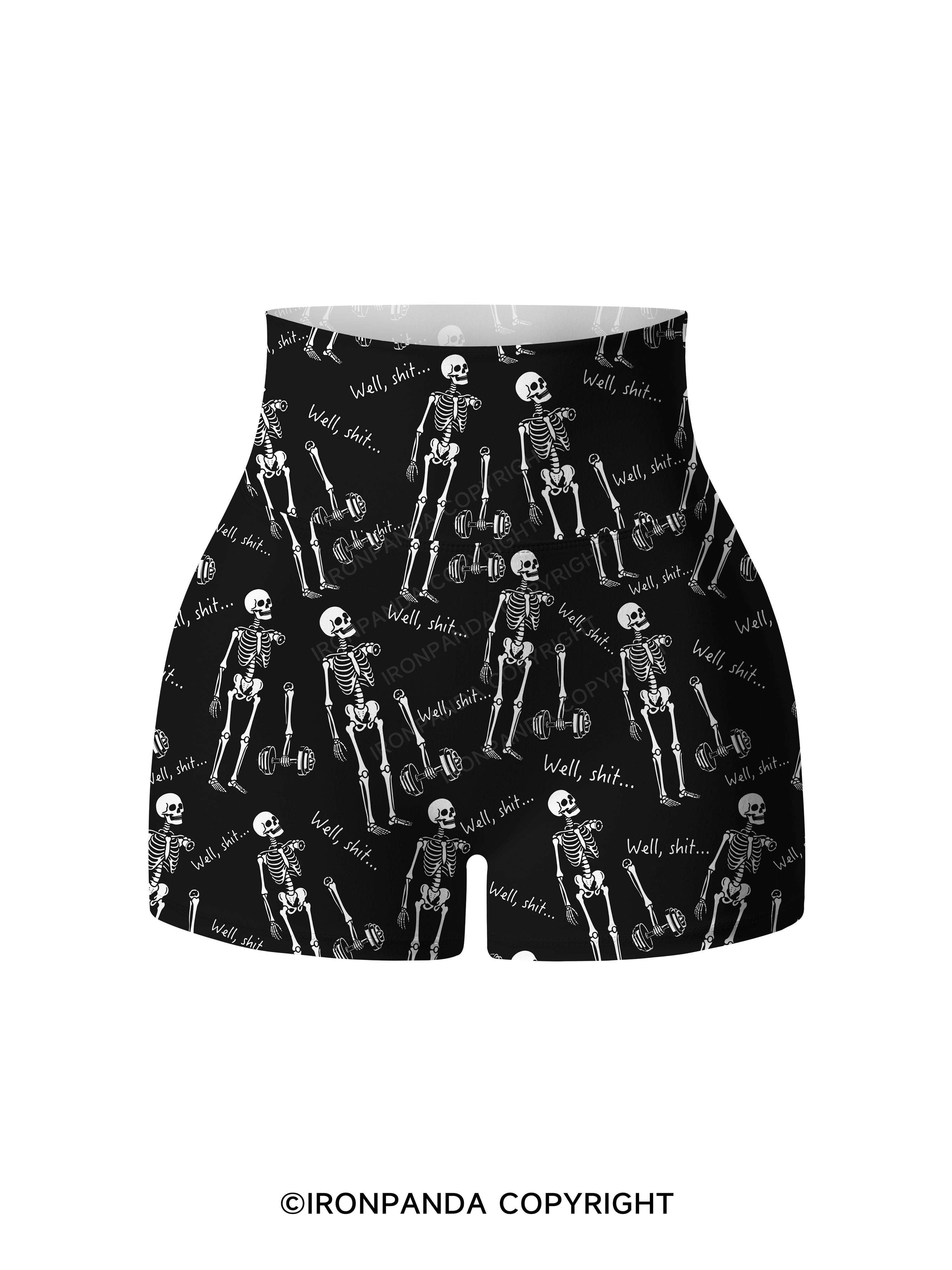 Well Shit Funny Skeleton Print Printed Yoga Shorts