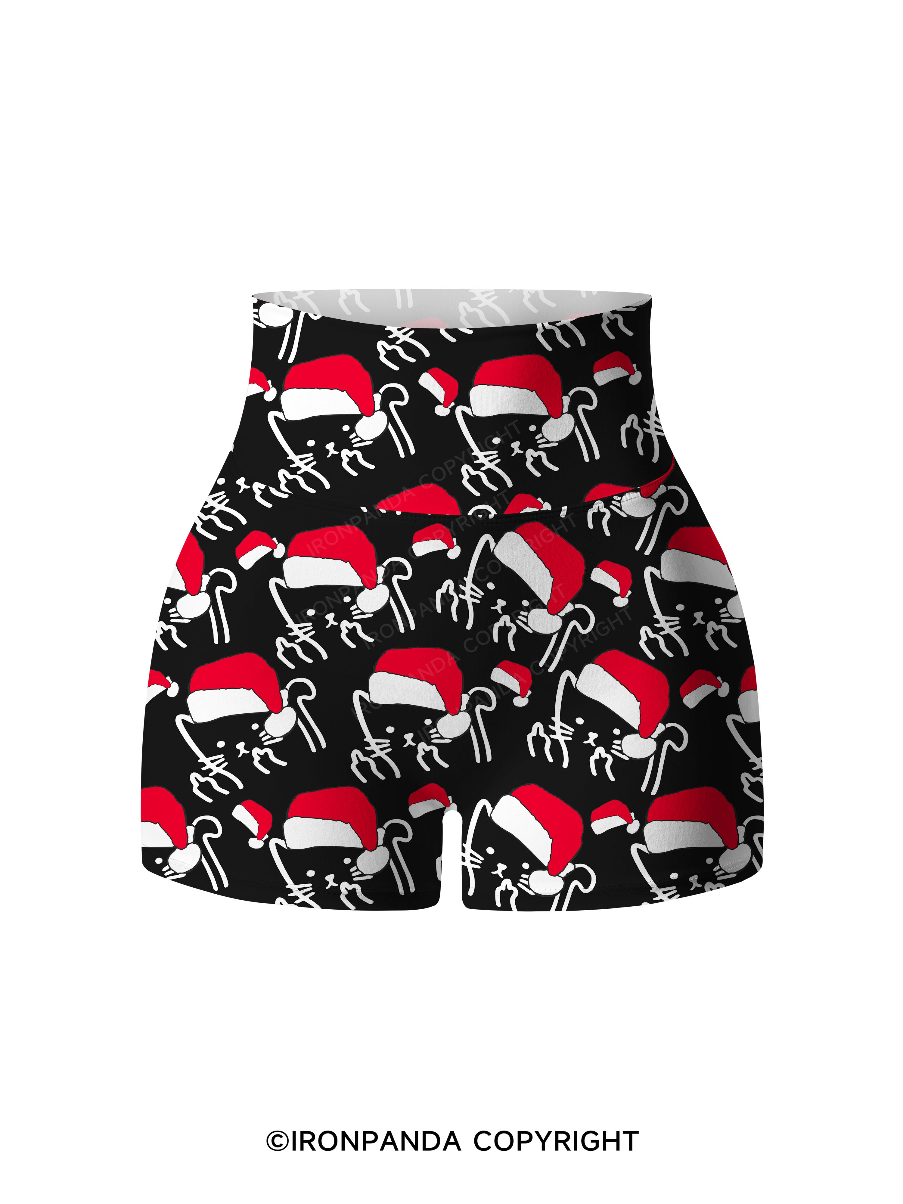 MEOWY CHRISTMAS MOTHER FLUFFER Printed Yoga Shorts