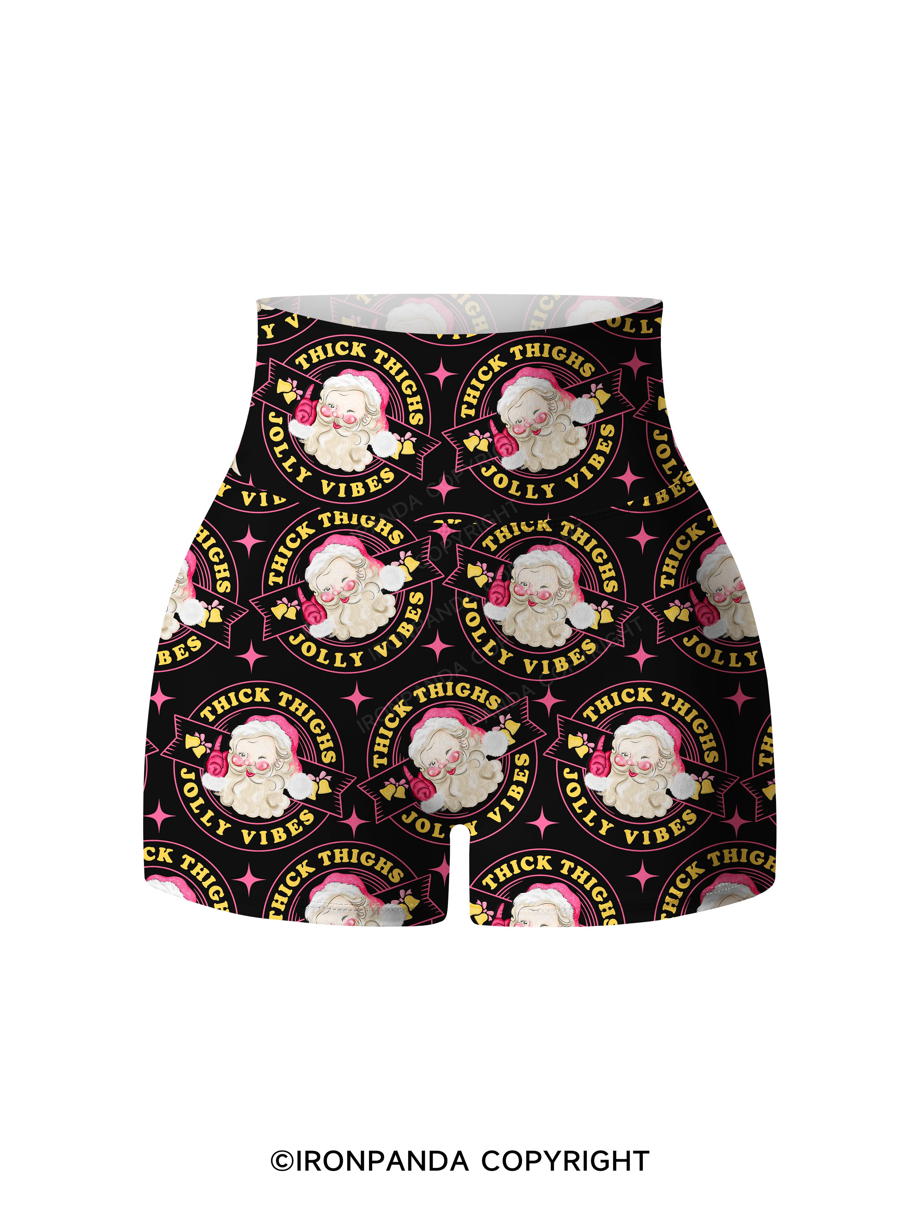 THICK THIGHS JOLLY VIBES Printed Yoga Shorts