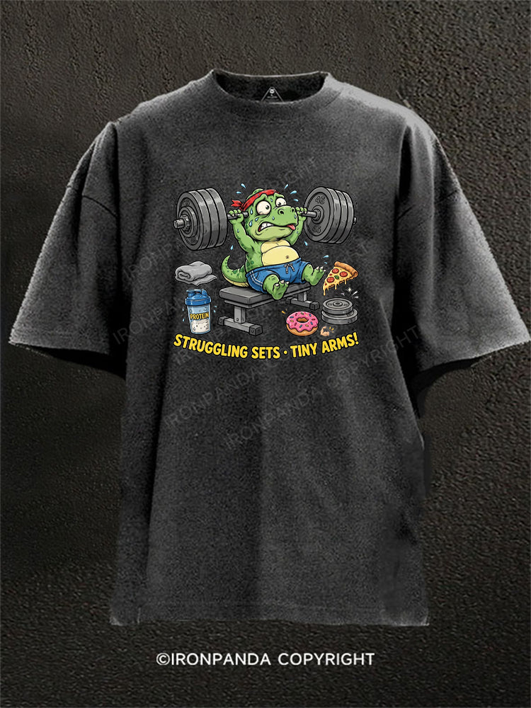 Funny T-Rex Struggling Sets Tiny Arms Washed Gym Shirt