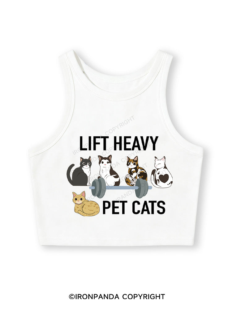 LIFT HEAVY PET CATS Fitted Crop Tank Top