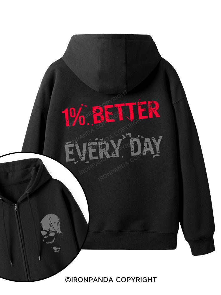 1% Better Every Day Skull Double-Sided Printed Fleece Zip Up Hoodie