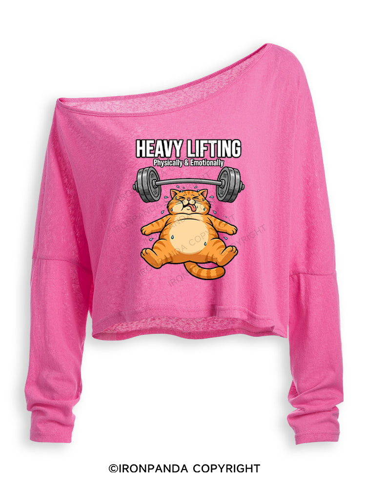 HEAVY LIFTING PHYSICALLY & EMOTIONALLY Off Shoulder Long Sleeve Crop Top