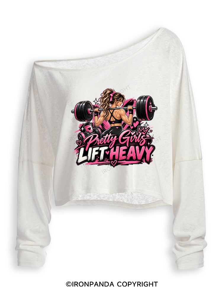 Pretty Girls Lift Heavy Off Shoulder Long Sleeve Crop Top