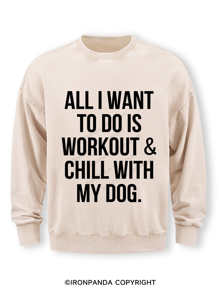 All I Want To Do Is Workout & Chill With My Dog Washed Sweatshirt