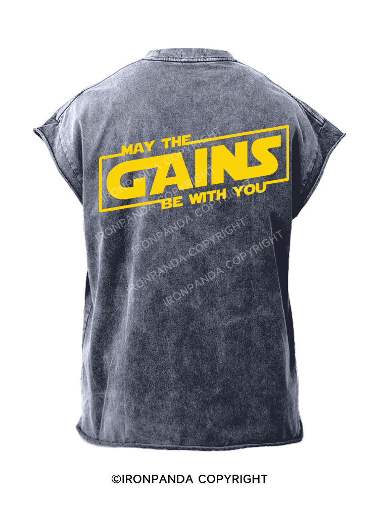 May the Gains Be With You  Back Printed Cut Off Tank