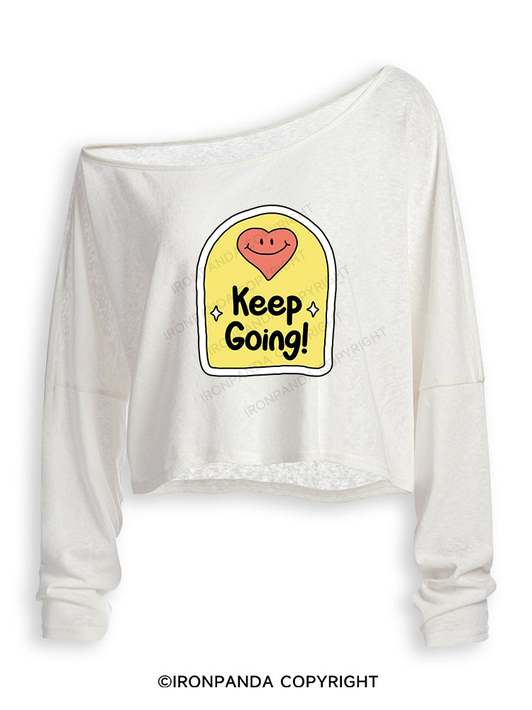 KEEP GOING! Off Shoulder Long Sleeve Crop Top