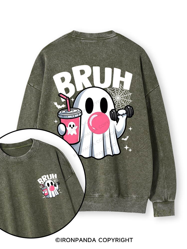 BRUH Double-Sided Printed Washed Sweatshirt
