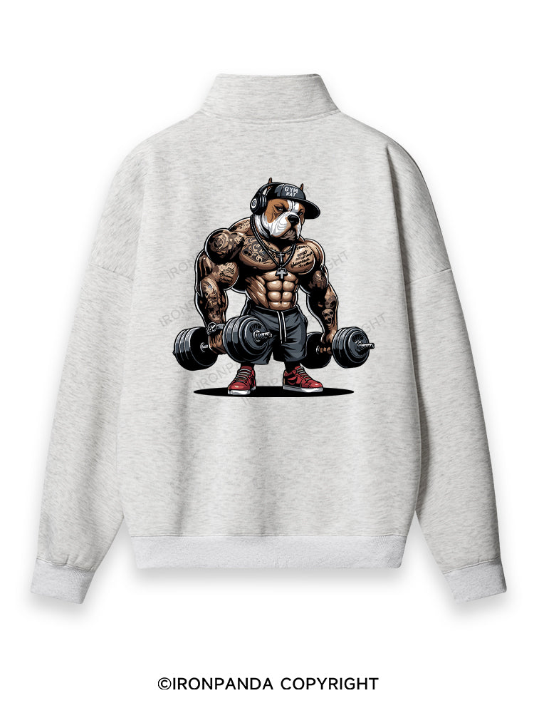 bulldog weightlifting Back Printed Quarter-Zip Fleece Sweatshirt