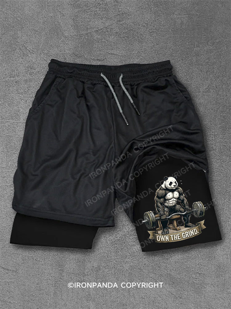 Panda Own The Grind Gym Motivation Fitness Performance Training Shorts