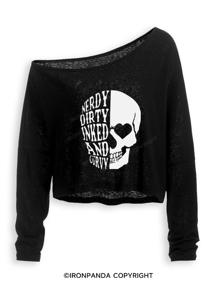 Nerdy Dirty Inked and Curvy Off Shoulder Long Sleeve Crop Top