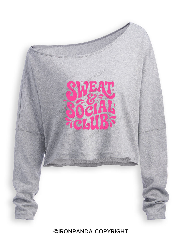 SWEAT AND SOCIAL CLUB Off Shoulder Long Sleeve Crop Top