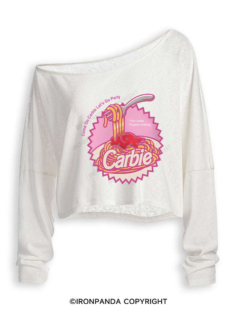 Carbie I Love Carbs Bread Pasta Pizza Off Shoulder Long Sleeve Crop Top