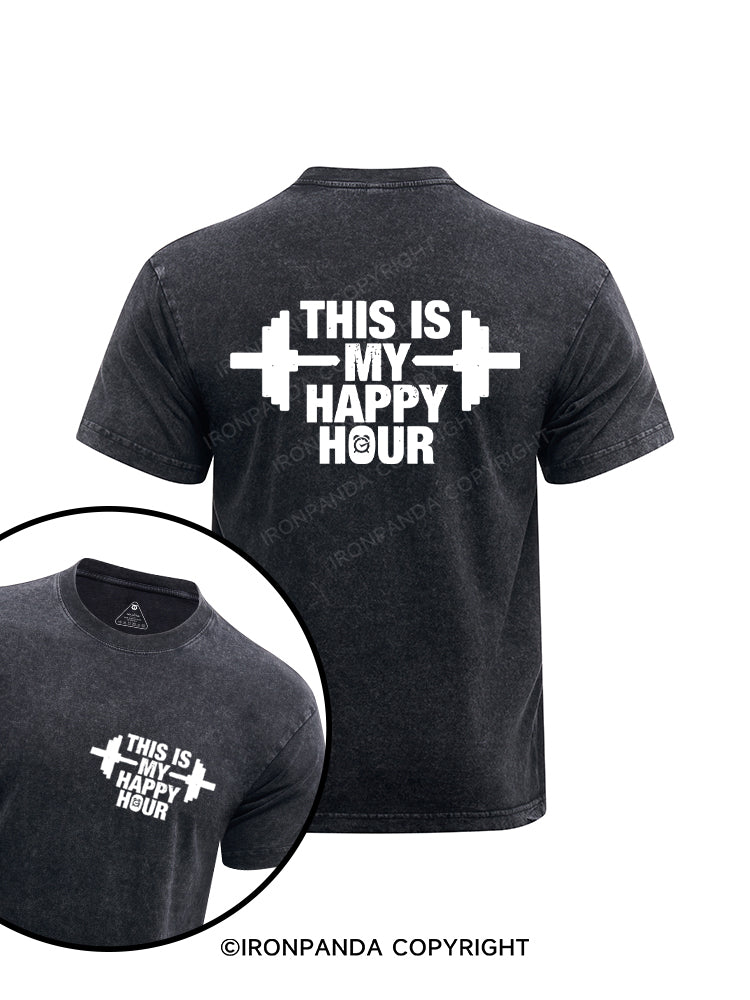 THIS IS MY HAPPY HOUR Printed Washed Gym Shirt
