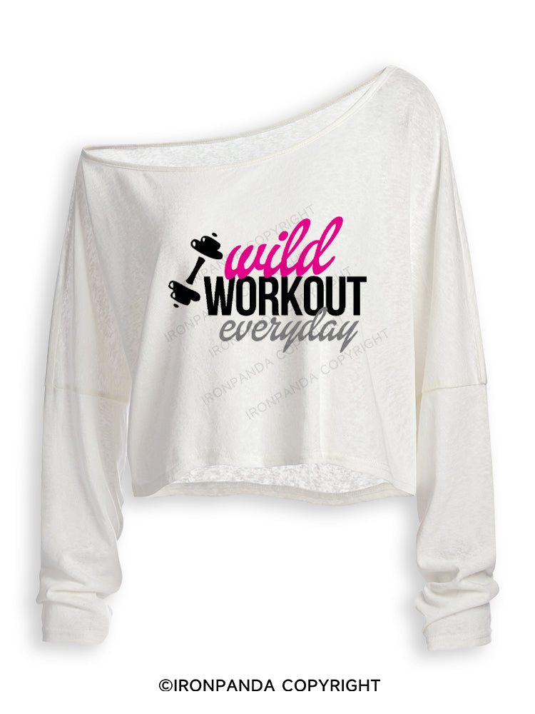 WILD WORKOUT EVERYDAY Off Shoulder Long Sleeve Crop Top