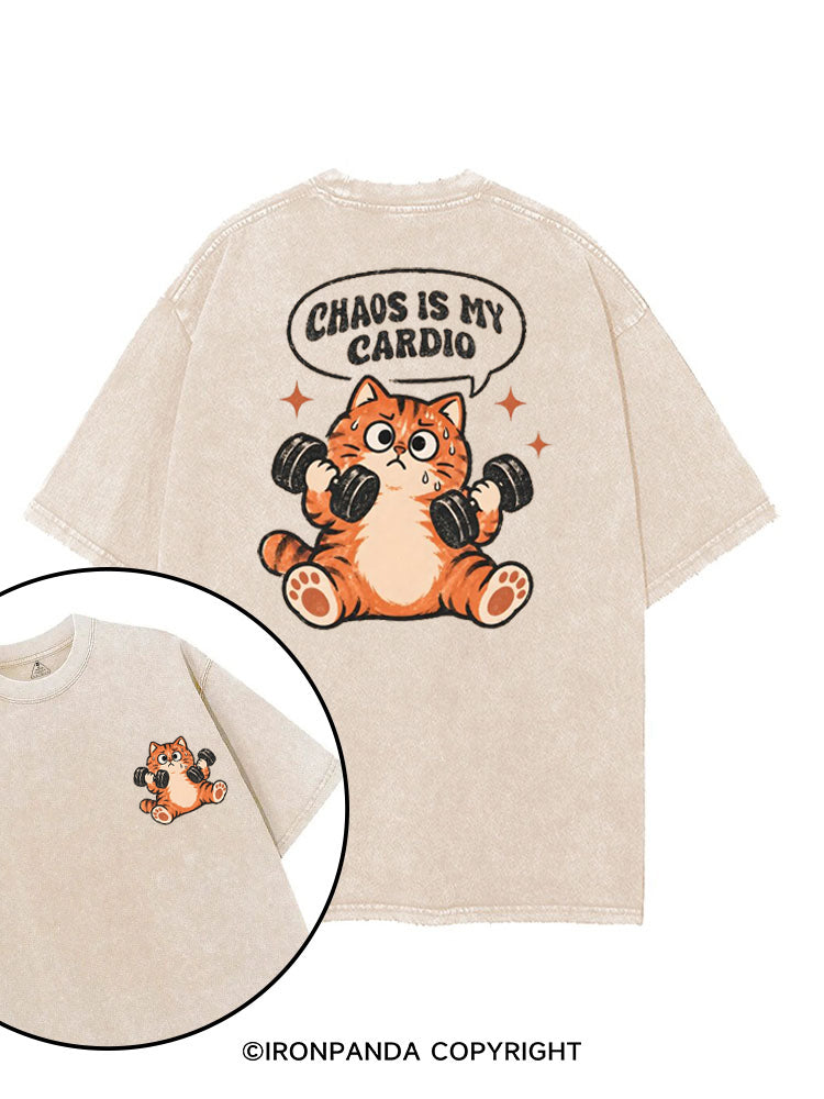 CHAOS IS MY CARDIO GYM KITTY printed Gym Shirt