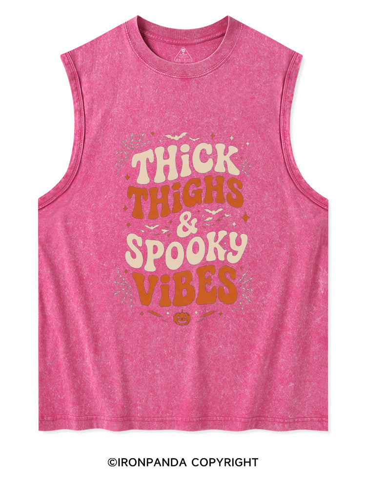 Thick Thighs And Spooky Vibes Skeleton Halloween Washed Tank