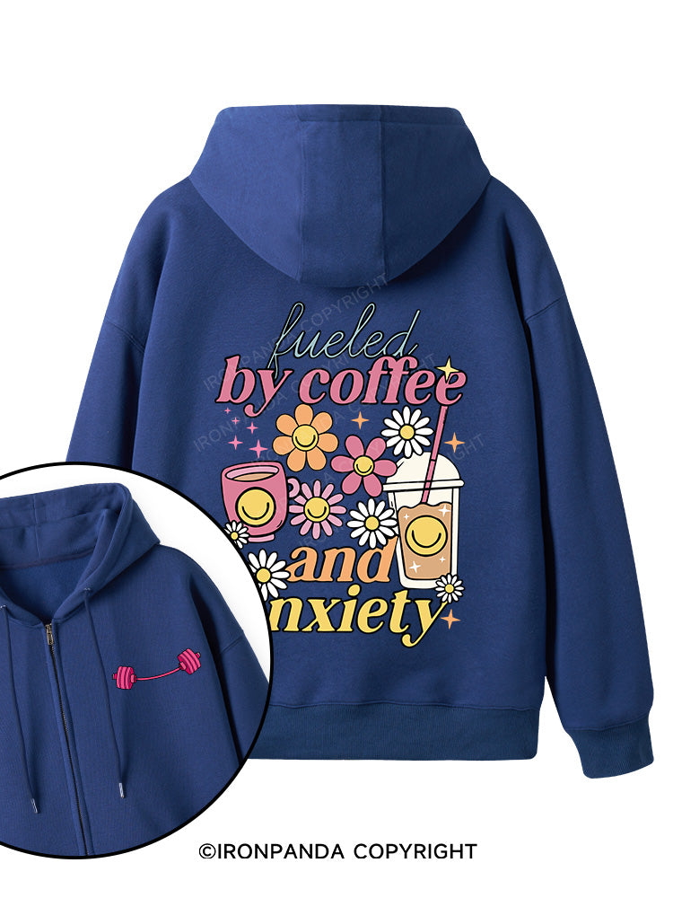 Fueled by Iced Coffee and Anxiety Double-Sided Printed Fleece Zip Up Hoodie