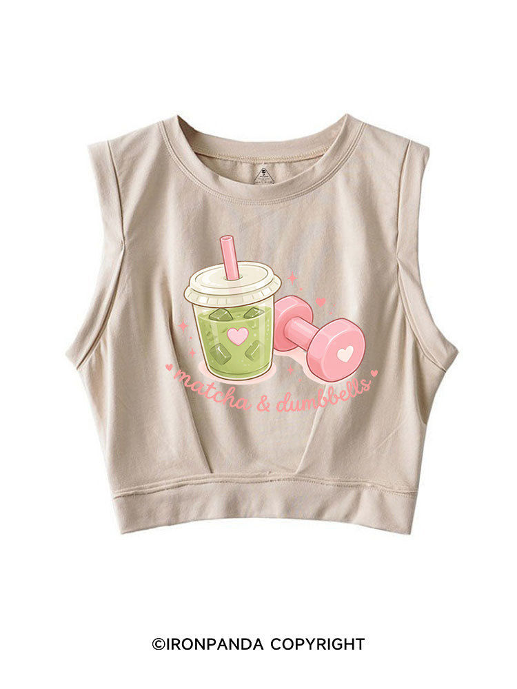 MATCHA & DUMBBELLS MATCHA GYM LOVER SLEEVELESS CROP TOPS