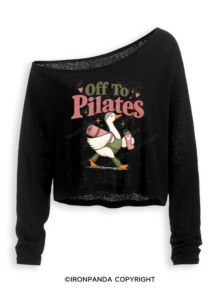 OFF TO PILATES GOOSE Off Shoulder Long Sleeve Crop Top
