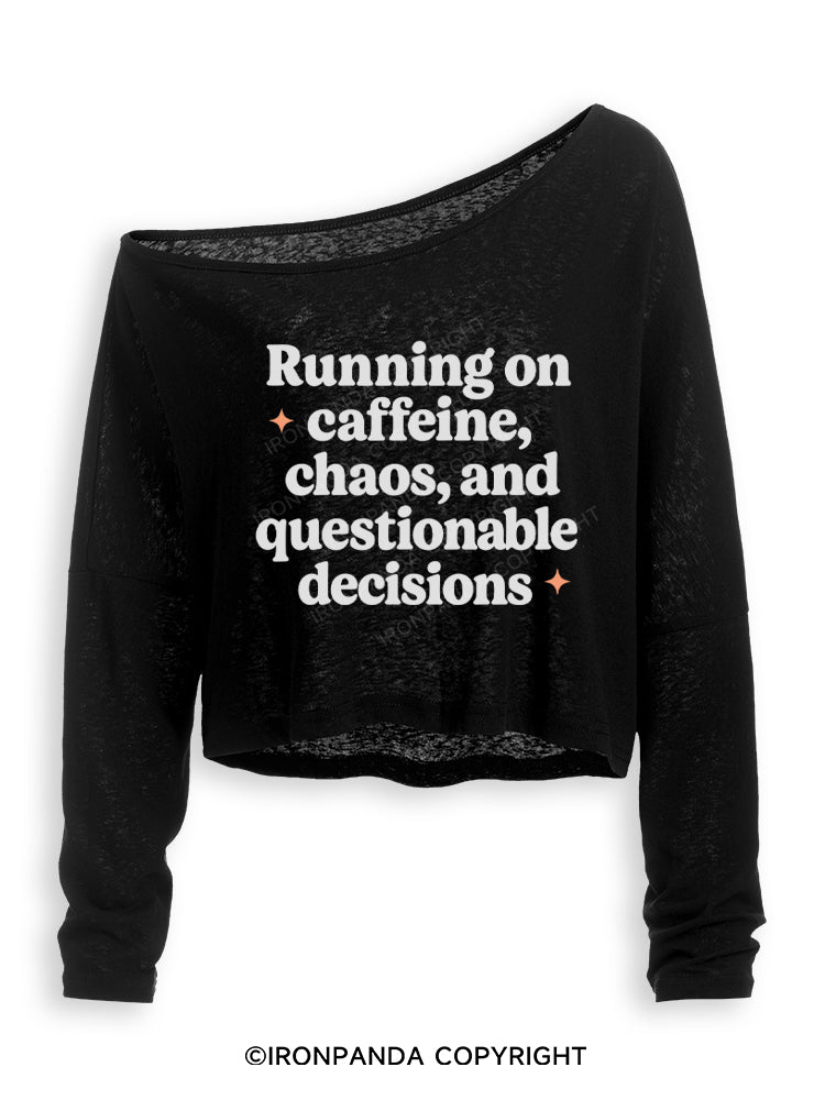 Running on caffeine, chaos, and questionable decisions Off Shoulder Long Sleeve Crop Top
