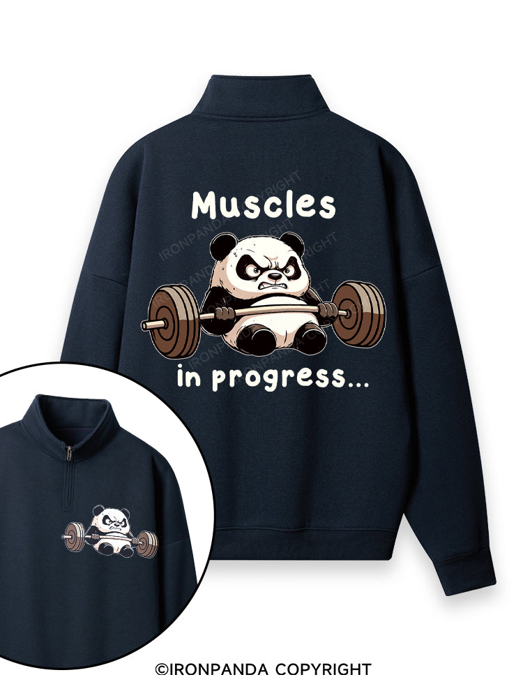 muscles in progress panda Double-Sided Printed Quarter-Zip Fleece Sweatshirt