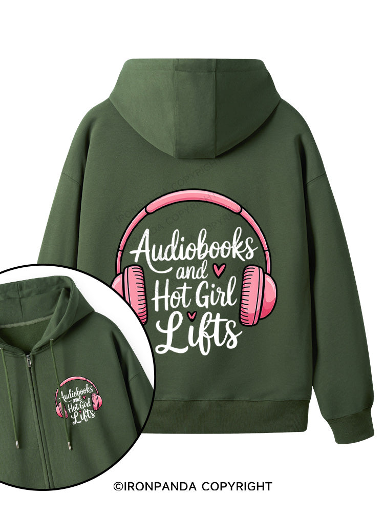 AUDIOBOOKS AND HOT GIRL LIFTS Double-Sided Printed Fleece Zip Up Hoodie