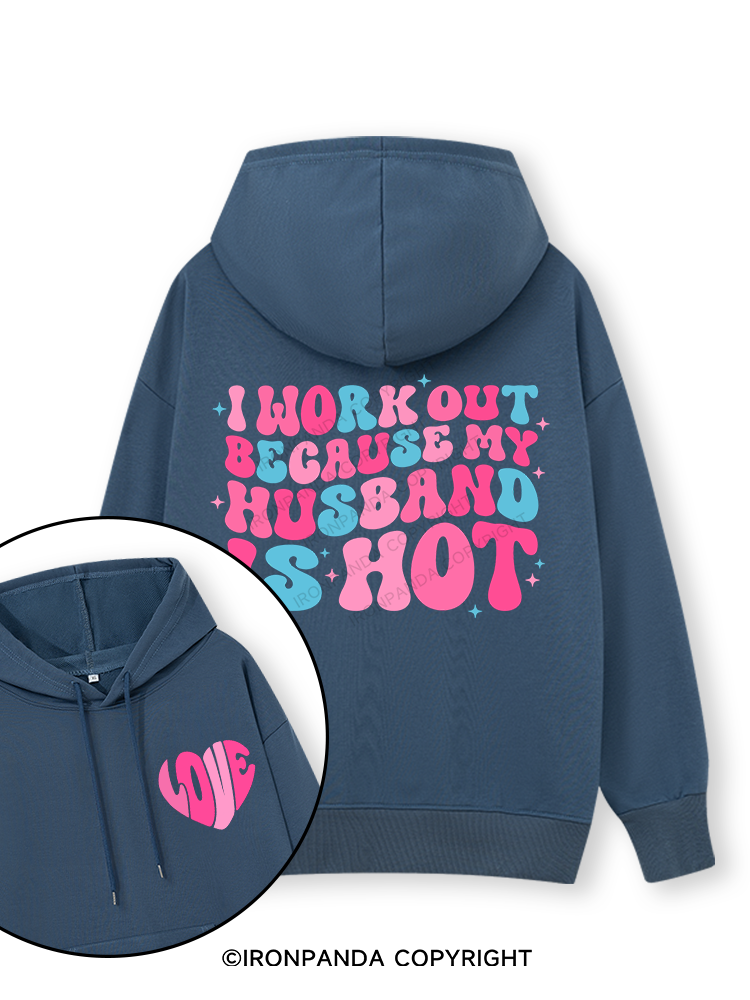 I Work Out Because My Husband is Hot Pink Double-Sided Printed Classic Gym Hoodie