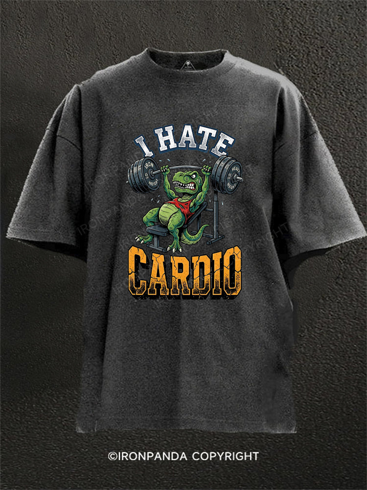 Funny T-Rex I Hate Cardio Washed Gym Shirt