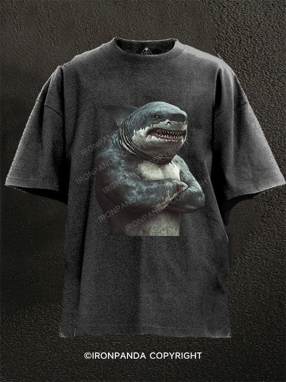 Muscular SHARK Washed Gym Shirt
