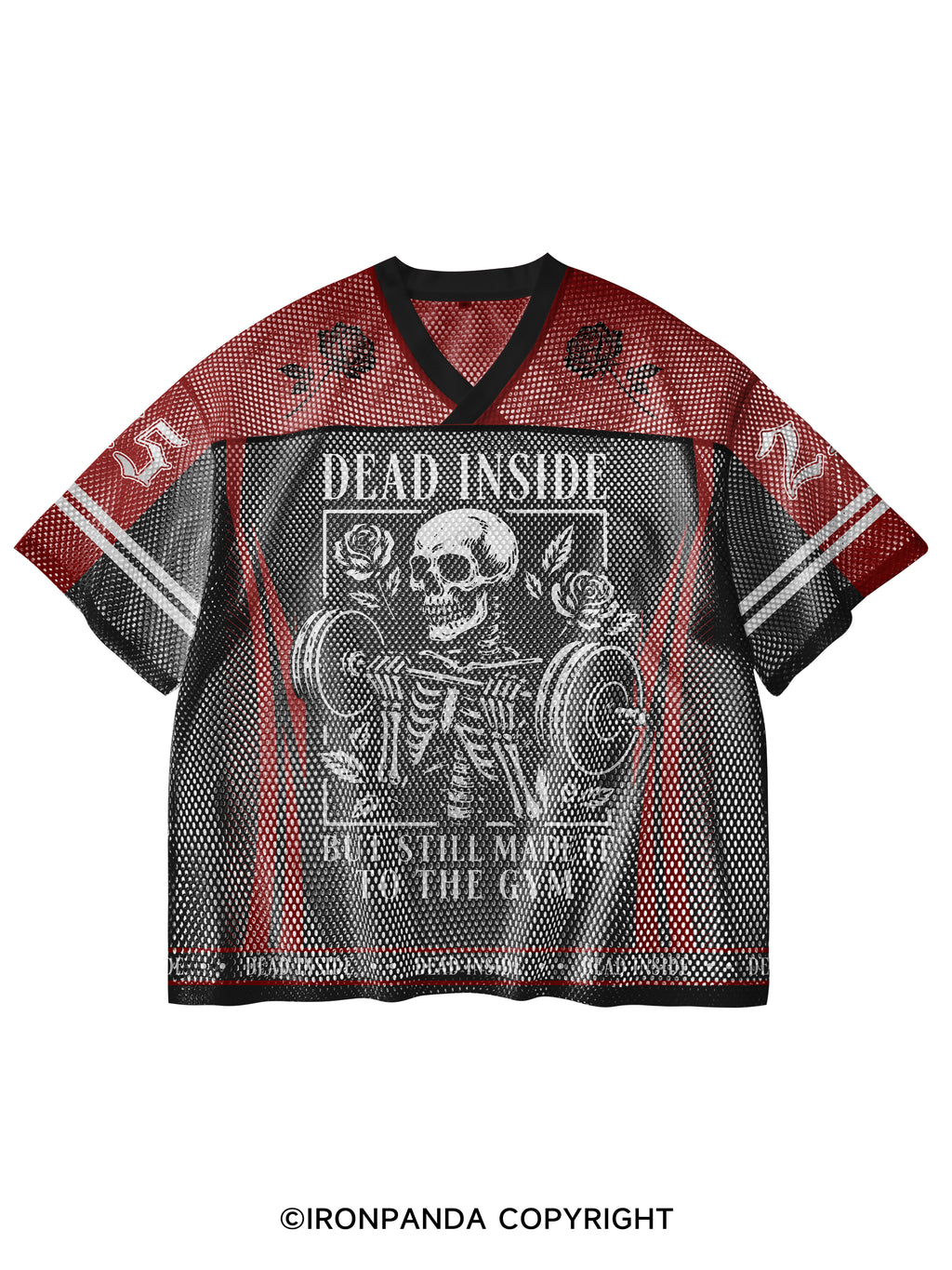DEAD INSIDE BUT STILL MADE IT TO THE GYM V-Neck Open Hole Mesh Top