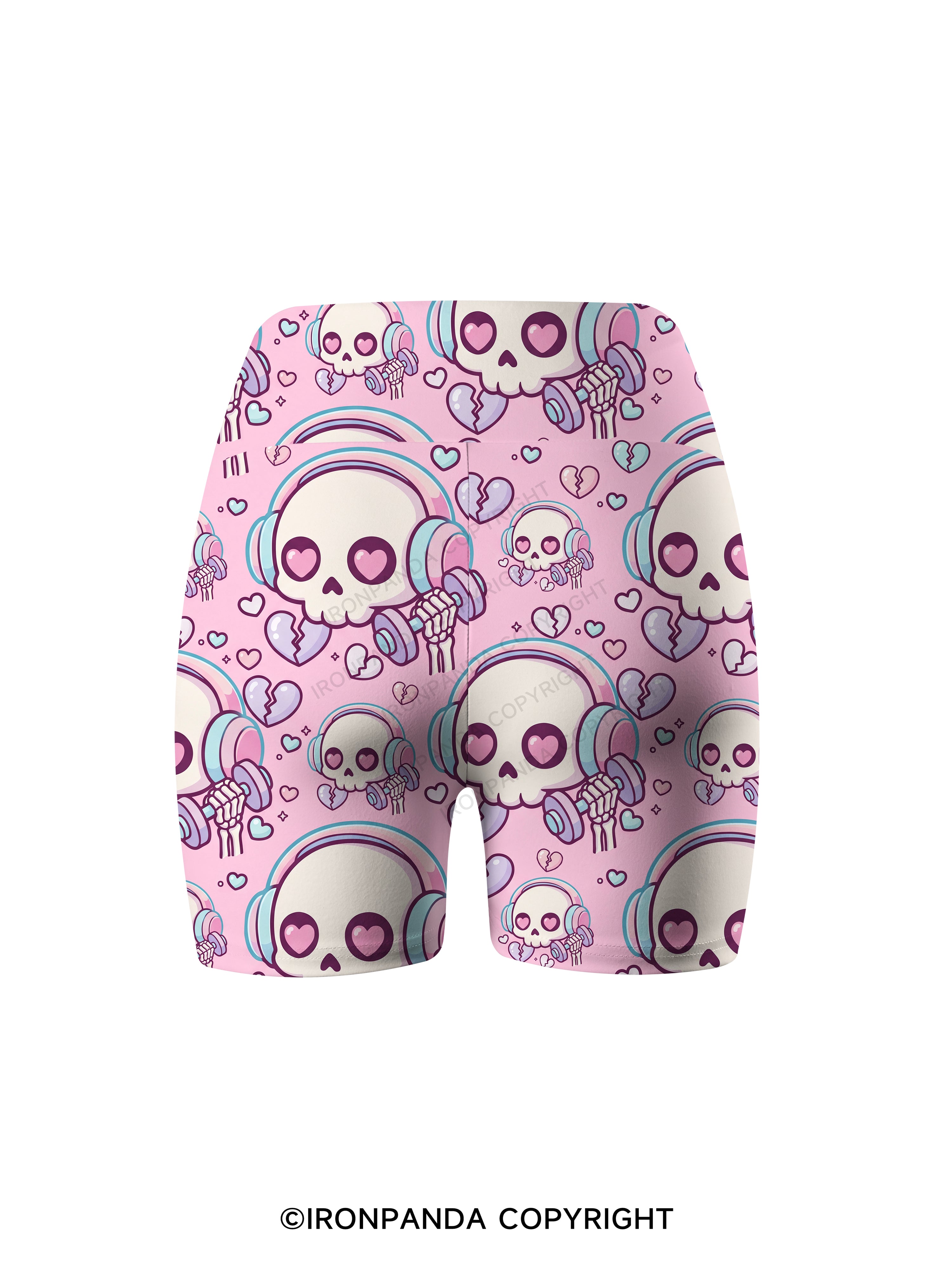 Skull Heart Beats Printed Yoga Cycling Shorts