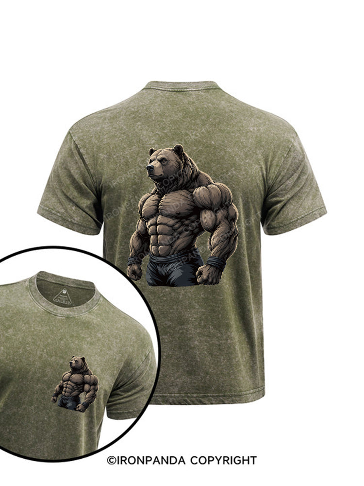 Muscular Bear Bodybuilder Printed Washed Gym Shirt