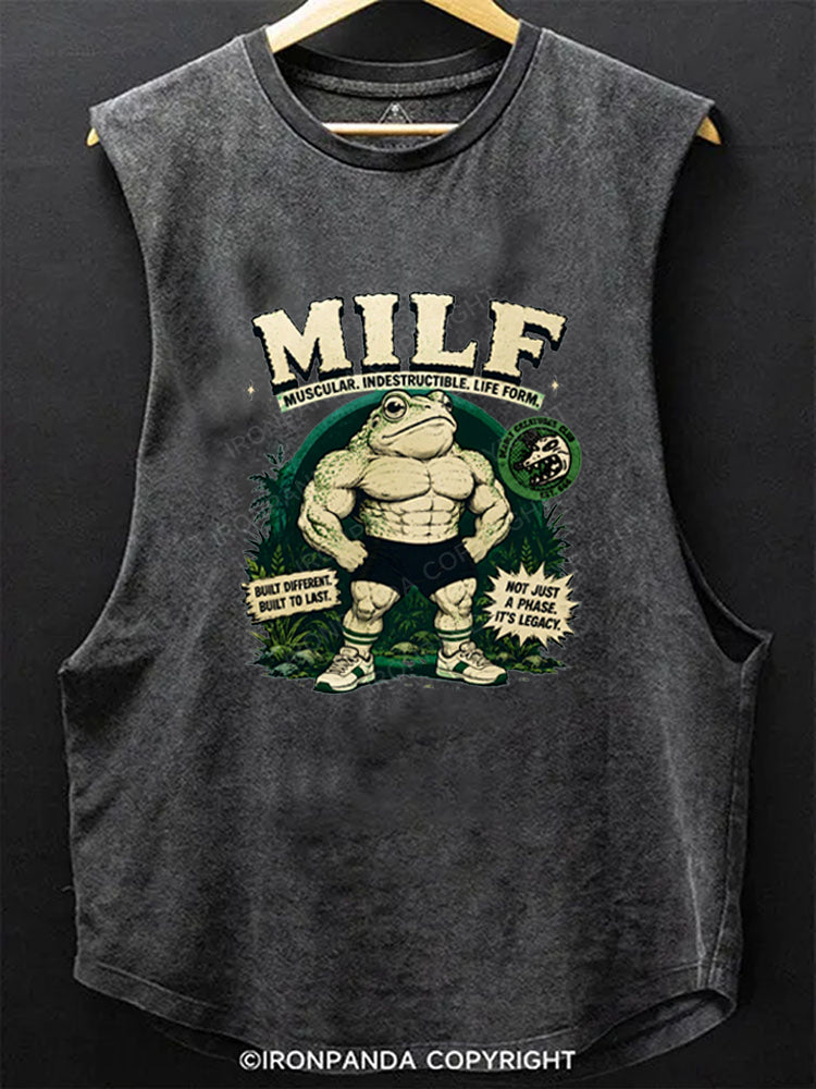 MILF Muscular Indestructible Life Form Funny Frog Scoop Bottom Cotton Tank