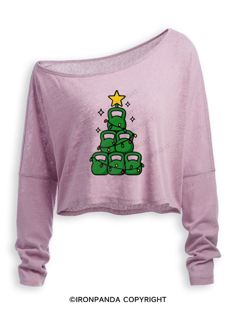 HOLIDAY STRENGTH TREE Off Shoulder Long Sleeve Crop Top