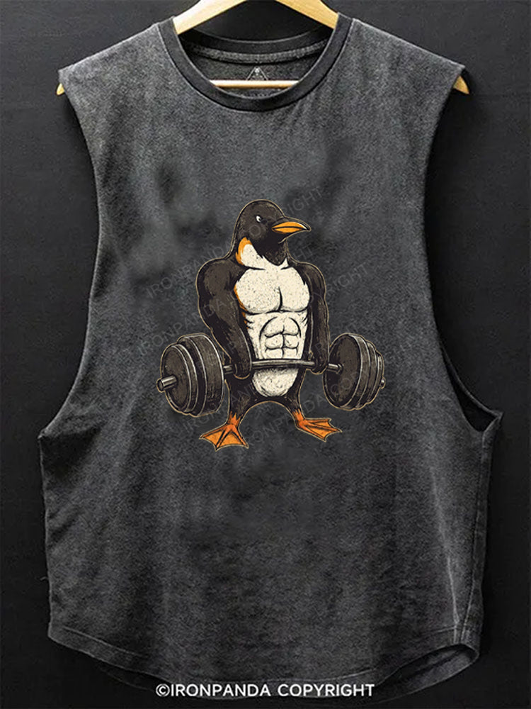 Muscular Penguin Deadlifting Heavy Scoop Bottom Cotton Tank