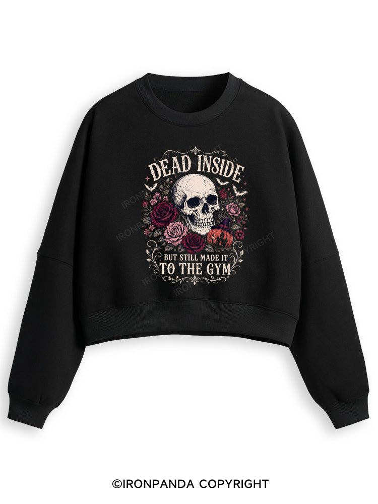 Dead Inside But Still Made It to the Gym Halloween Skeleton Fleece Crop Sweatshirt