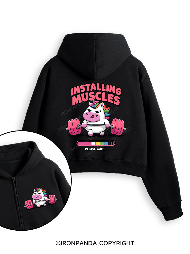 INSTALLING MUSCLES Fleece Crop Zip Up Hoodie