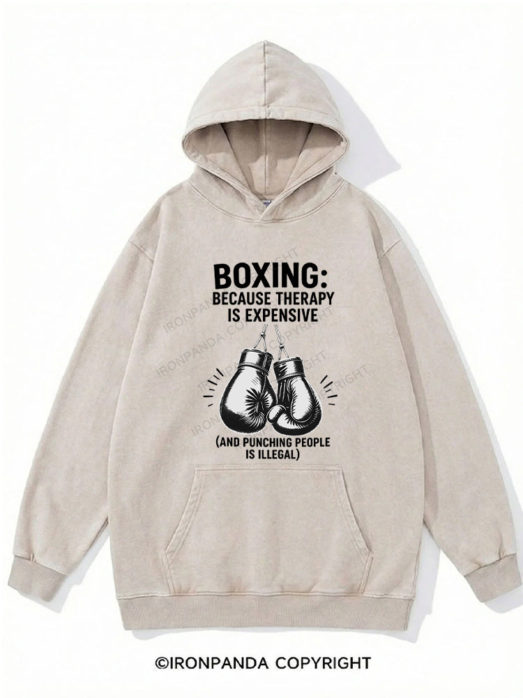 Boxing Because Therapy Is Expensive Washed Gym Hoodie