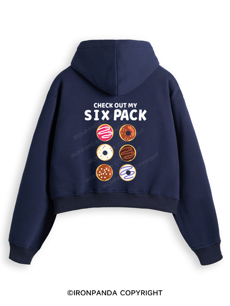 CHECK OUT MY SIX PACK Fleece Crop Zip Up Hoodie