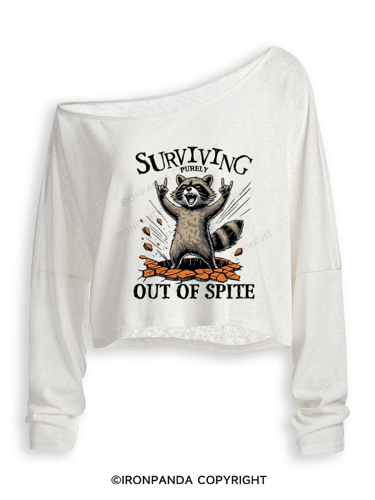 Raccoon Surviving Purely Out of Spite Off Shoulder Long Sleeve Crop Top