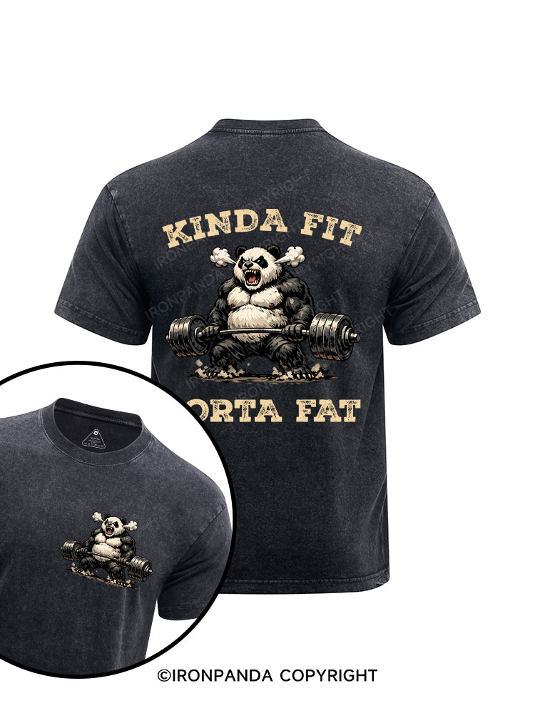 Kinda Fit Sorta Fat Panda Weightlifting Printed Washed Gym Shirt