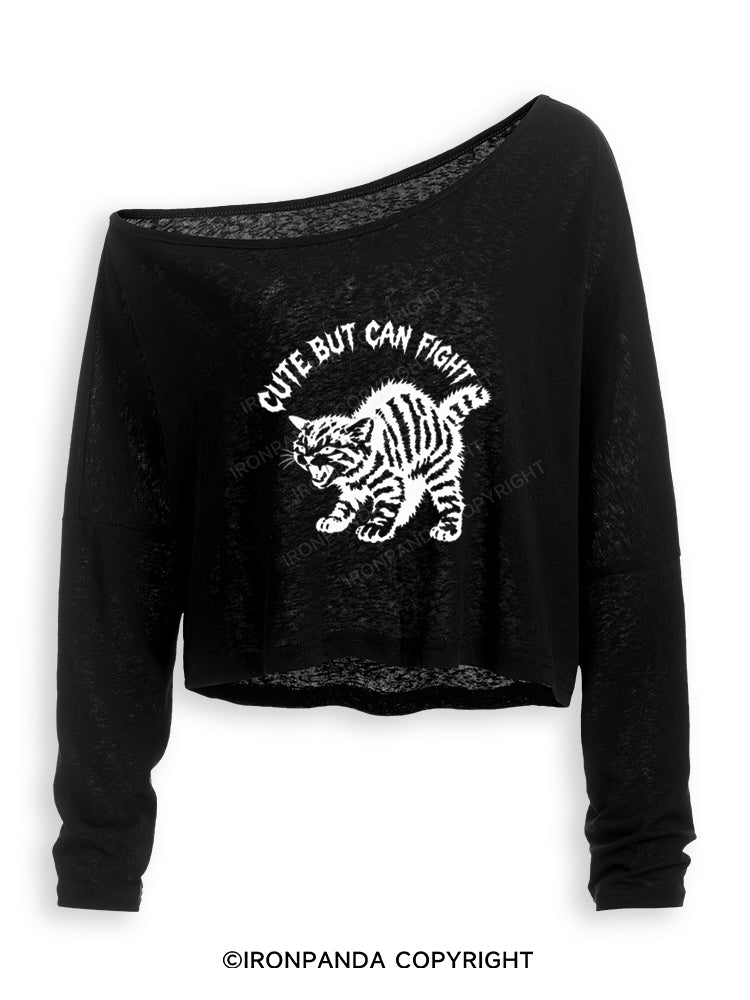 CUTE BUT CAN FIGHT Off Shoulder Long Sleeve Crop Top