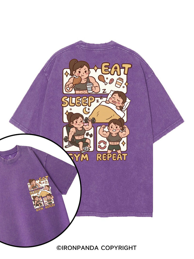 EAT SLEEP GYM REPEAT STRONG AND CUTE printed Gym Shirt