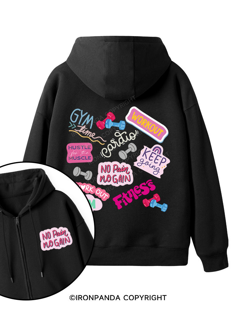 Colorful Fitness Double-Sided Printed Fleece Zip Up Hoodie