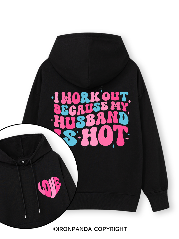 I Work Out Because My Husband is Hot Pink Double-Sided Printed Classic Gym Hoodie