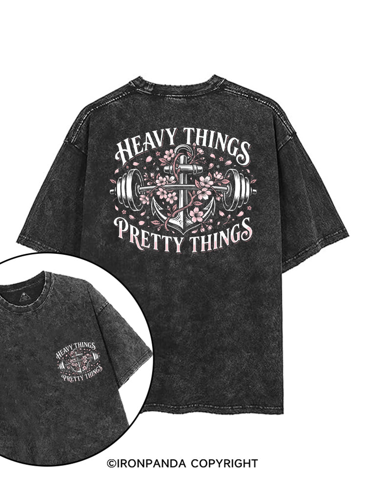 HEAVY THINGS PRETTY THINGS ANCHOR BARBELL FLORAL printed Gym Shirt