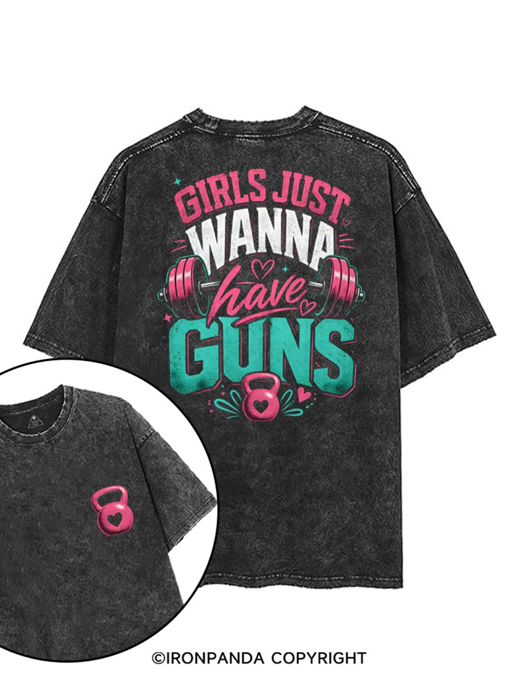 GIRLS JUST WANNA HAVE GUNS WORKOUT printed Gym Shirt
